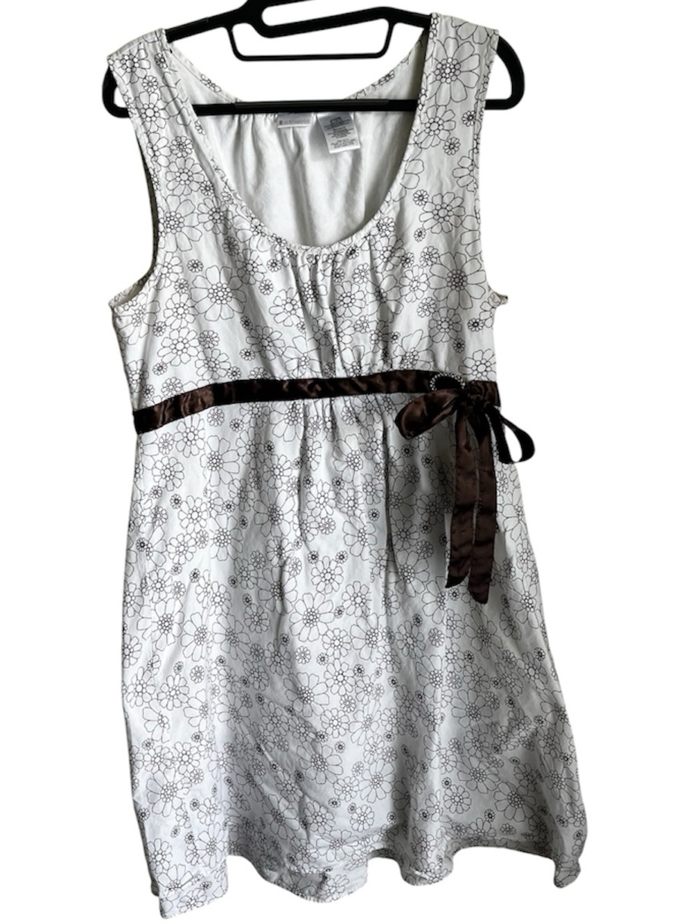 Y2K No Boundaries White Floral Midi Cotton Dress Satin Tie Juniors XL 15-17